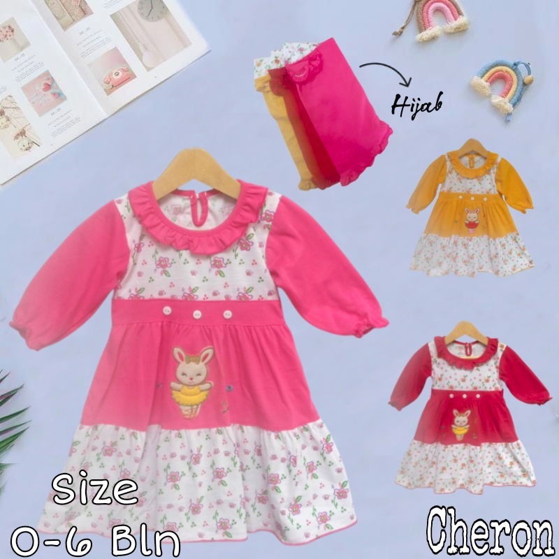 CHERON 23953 - Baju Gamis Anak Cewek Lebaran 0-6 Bln Pakaian Muslim Wanita Atasan Ank Perempuan Dres