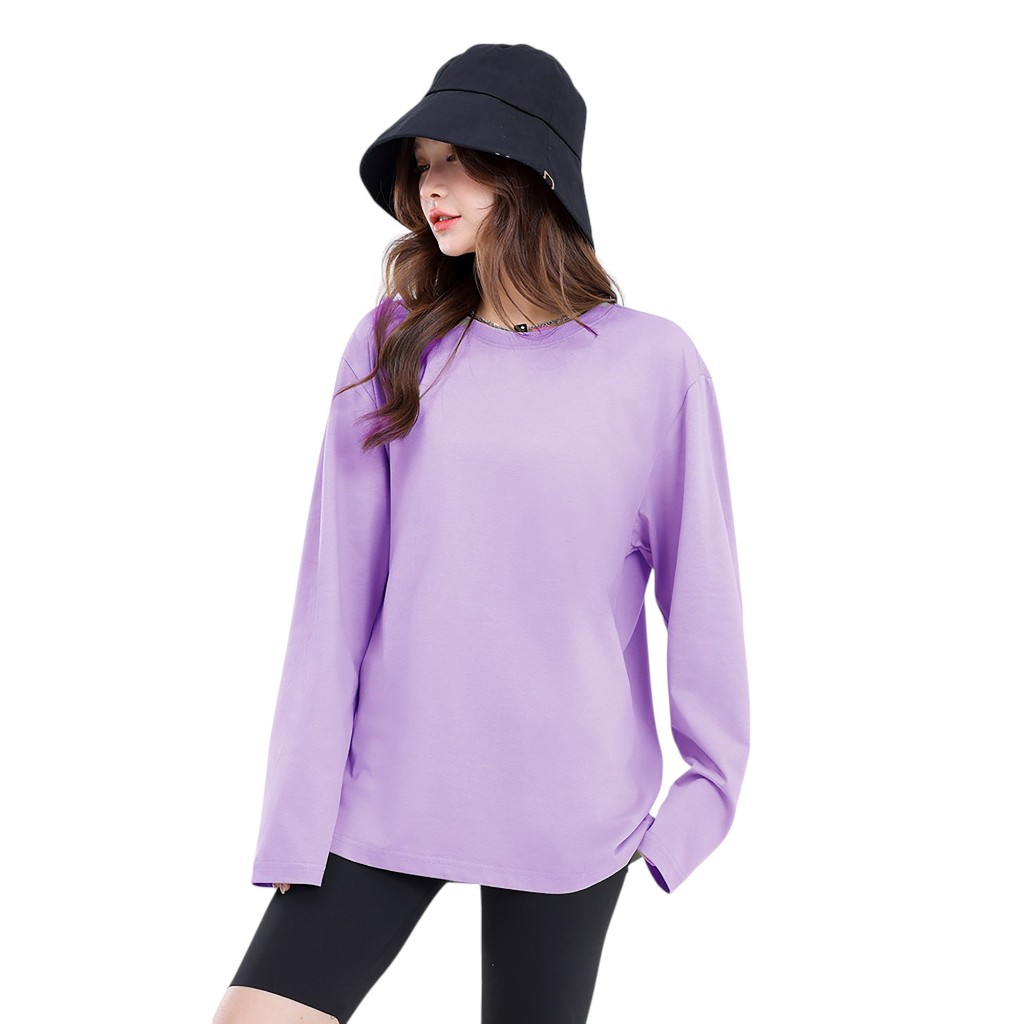 Kaos Polos Wanita Warna Ungu Muda Atau Lilac Lengan Panjang Bahan Katun 24s Premium Supersoft
