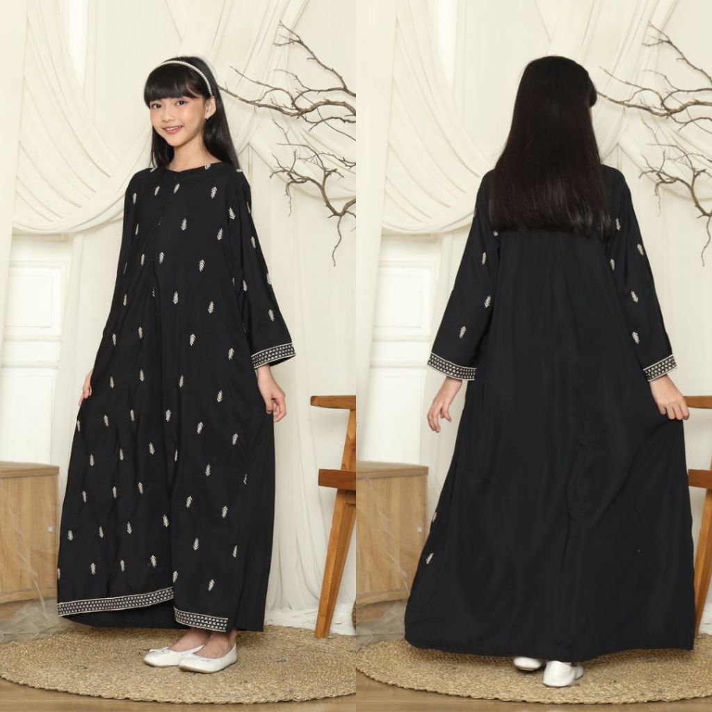 WIRIWIRI Series Raya 2025 Black Dubai Sarimbit Abaya & One set Bordir Ayah ibu & Anak (Premium)