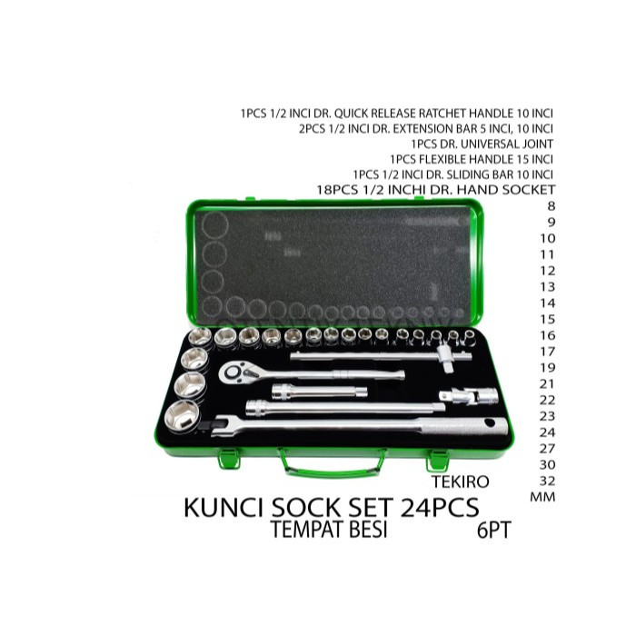 KUNCI SOCK/SOK SET BOX BESI TEKIRO 8-32MM SEGI 6PT DAN 12T