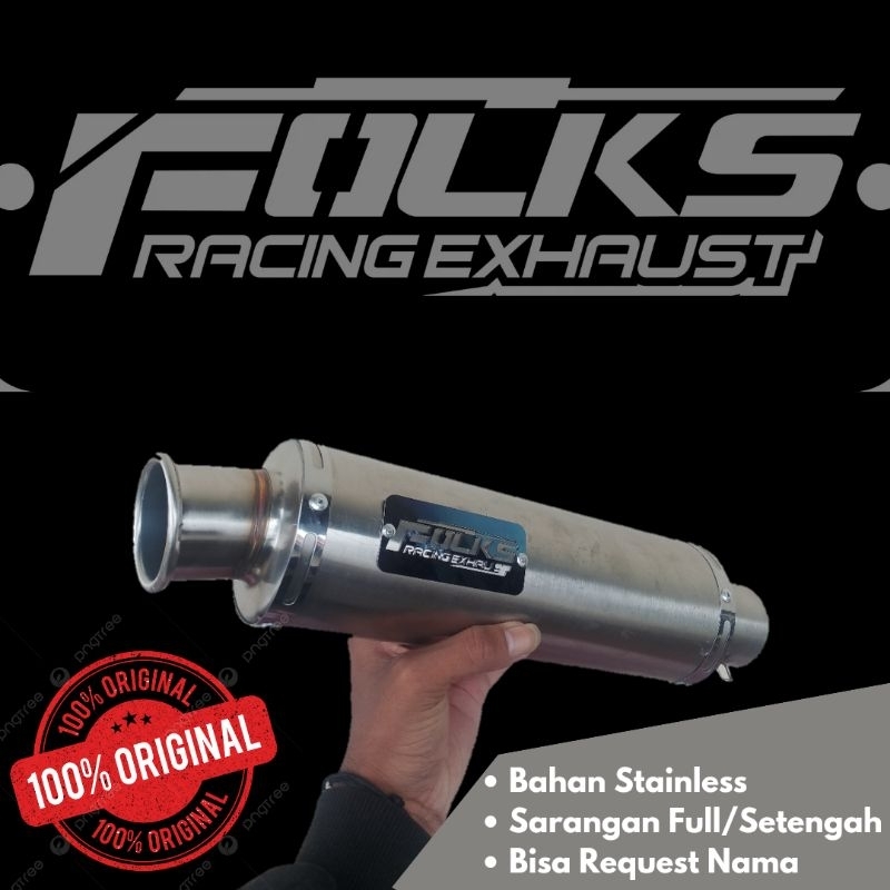 Silencer/Selencer Knalpot Folks Racing Exhaust Original Full Stainless Inlet 50mm Bass Ulem Adem