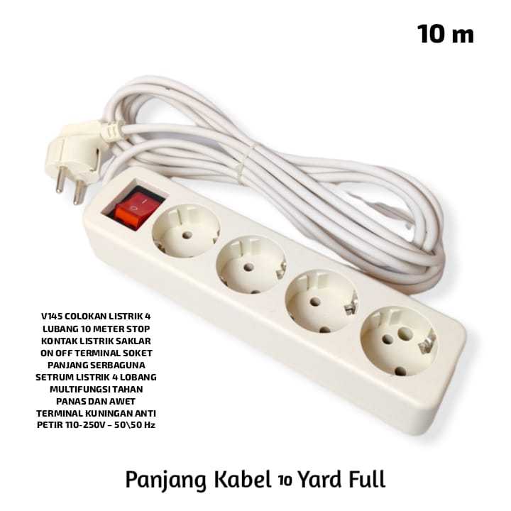 V145 ORI COLOKAN 10M LISTRIK 4 LUBANG  M STOP KONTAK LISTRIK SAKLAR ON OFF TERMINAL SOKET PANJANG SE