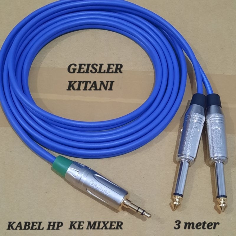 kabel 3 meter hp ke mixer jack mini stereo to 2 akai mono