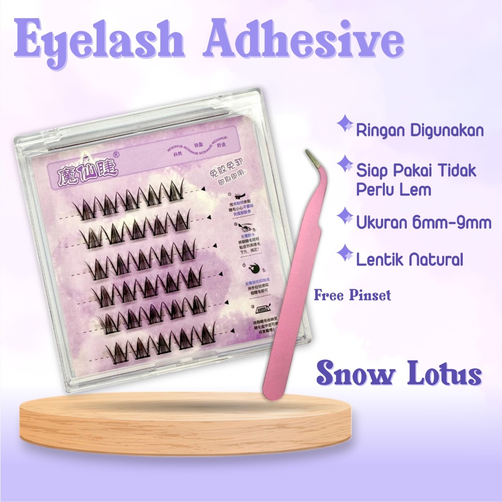 EYELASH ADHESIVE TANPA LEM MODEL SNOW LOTUS UKURAN 6MM - 10MM LEBAR 6MM Natural Korean Look Hang out