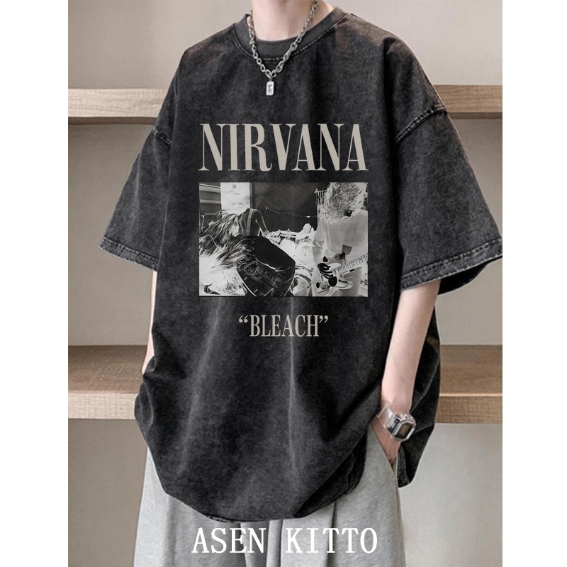 ASEN KITTO NIRVANA BLEACH pria wanita atasan kaos washed tshirt oversize t shirt baju distro origina