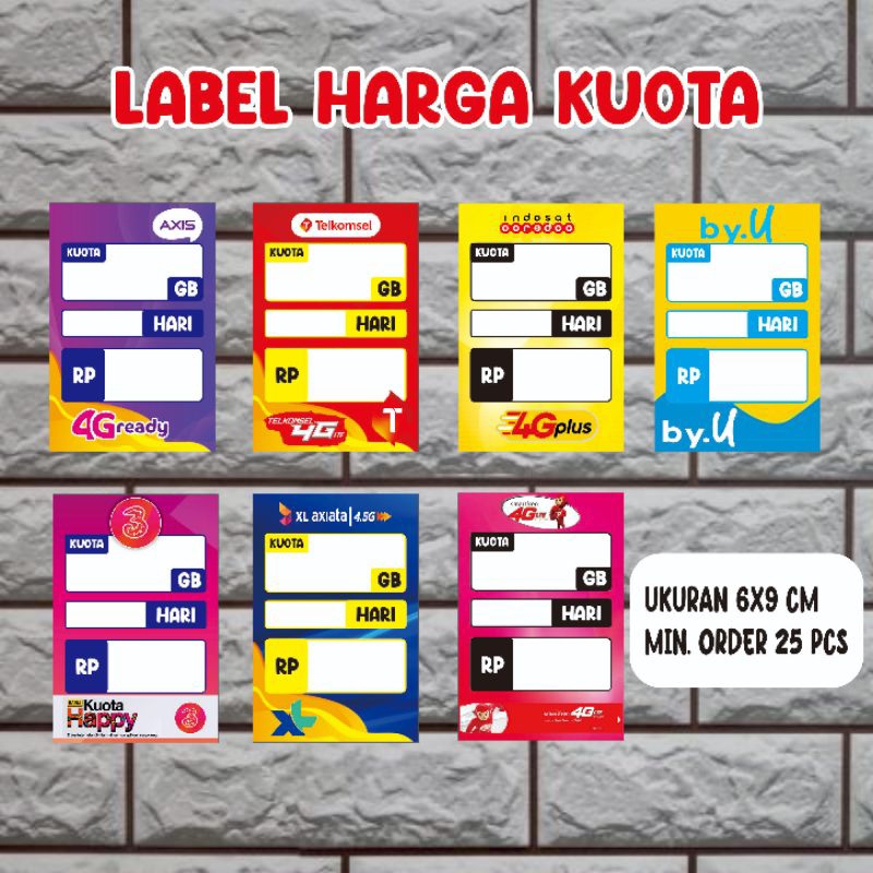 

Display Label Harga Kuota/Label Harga Voucher/Label Harga Paket Data MODEL POTRAIT 6 x 9 cm Min. Order 25 Pcs