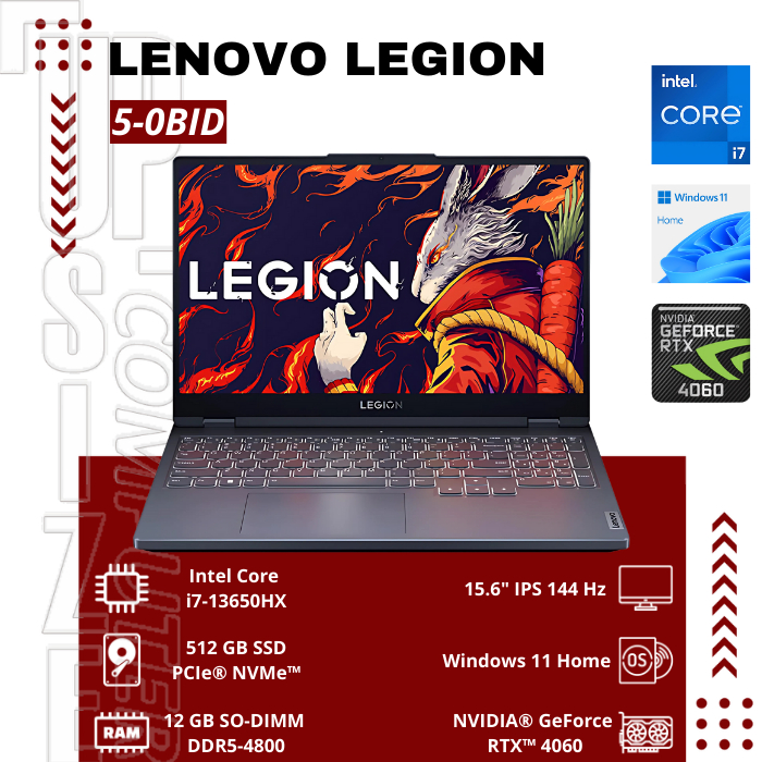 LENOVO Legion 5 15IRX9-0BID Intel i7 13650HX 24GB 512GB RTX4060 8GB 15.6" FHD IPS 100% sRGB