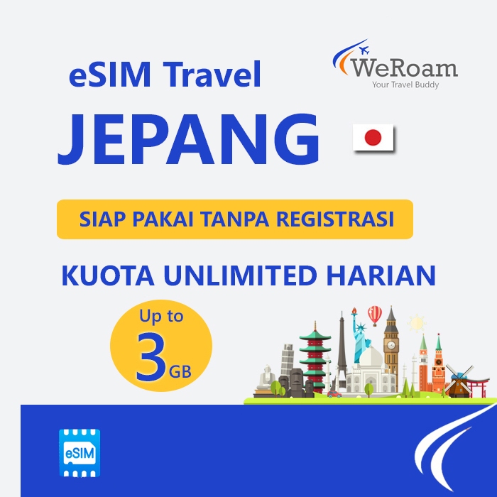 eSIM Travel WeRoam Jepang Unlimited Data Extra Internet FUP Besar up to 3GB/Hari