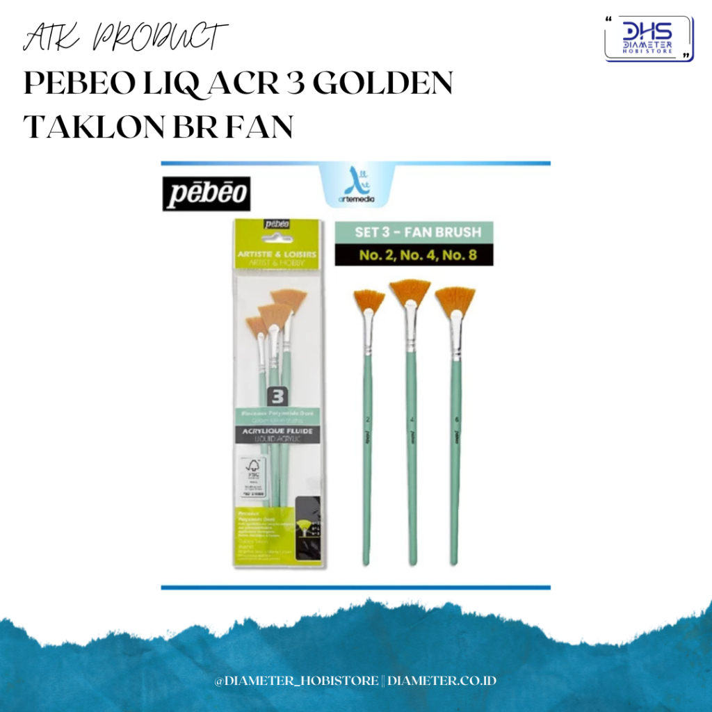

Pebeo liq Acr set 3 Golden Taklon brush Fan