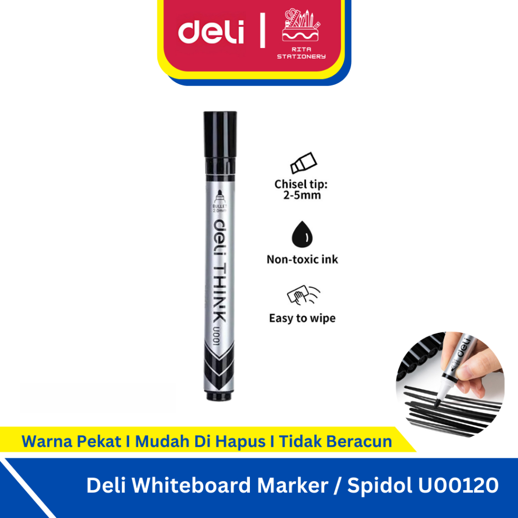 

Deli Whiteboard Marker BISA DIHAPUS / Spidol Papan Tulis HItam - U00120