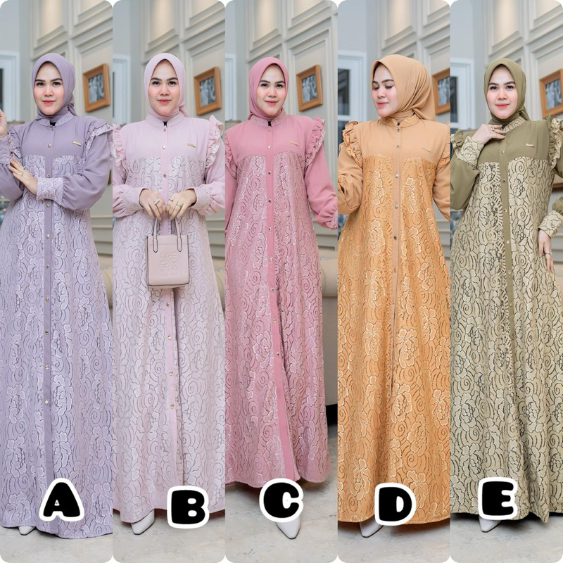syafeera gamis brukat kombinasi ceruty cantik premium