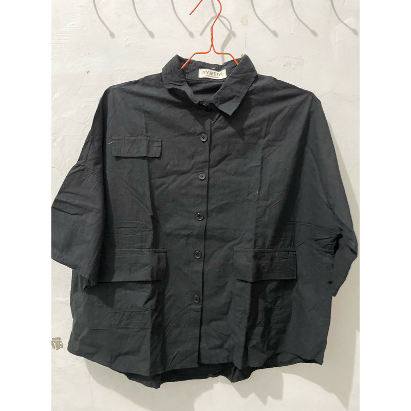 Blouse Kemeja Hitam polos kantoran dan kuliahan oversize