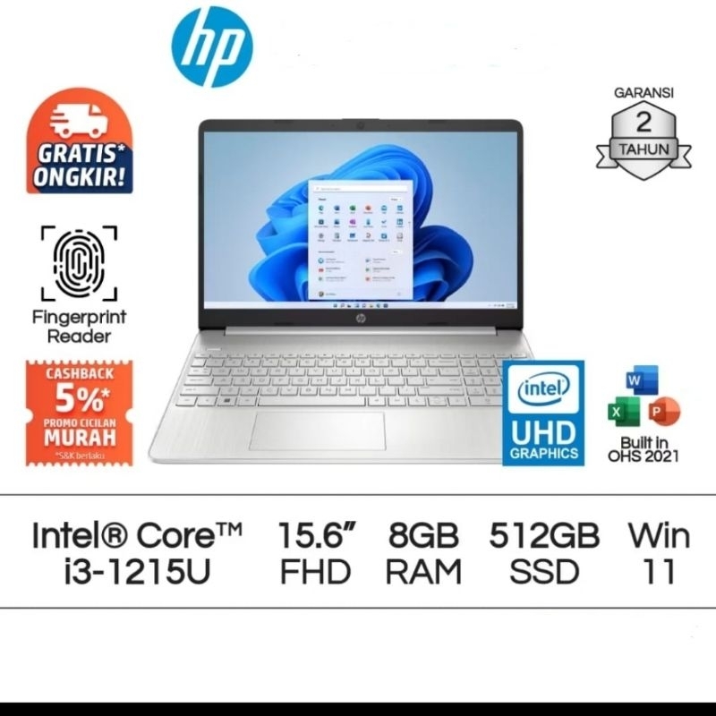 Laptop HP Intel Core i3 UHD 8/512 Gb SSD Gen 12 Garansi Resmi