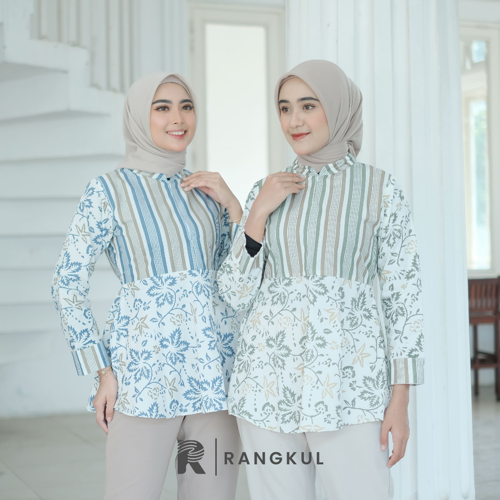RANGKUL Blouse Batik Wanita Seragam Kerja Bunga Lurik