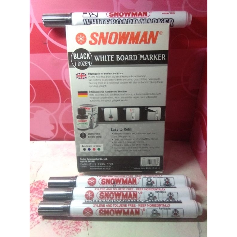 

Spidol whiteboard marker SNOWMAN ABG-12 warna HITAM/ spidol papan tulis/spidol bisa dihapus di