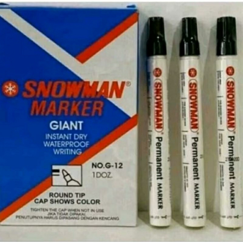 

TERMURAH ! [ 12 PCS ] SPIDOL PERMANENT SNOWMAN G12 / SPIDOL TIDAK BISA DIHAPUS / SPIDOL TINTA HITAM