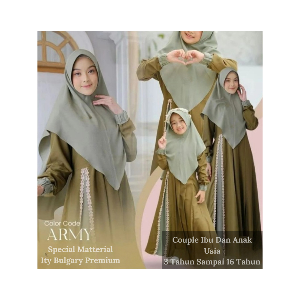Gamis Couple Set Hijab Ibu Dan Anak Perempuan Usia 3-16 Tahun Special 2025 // Gamis Couple Keluarga 