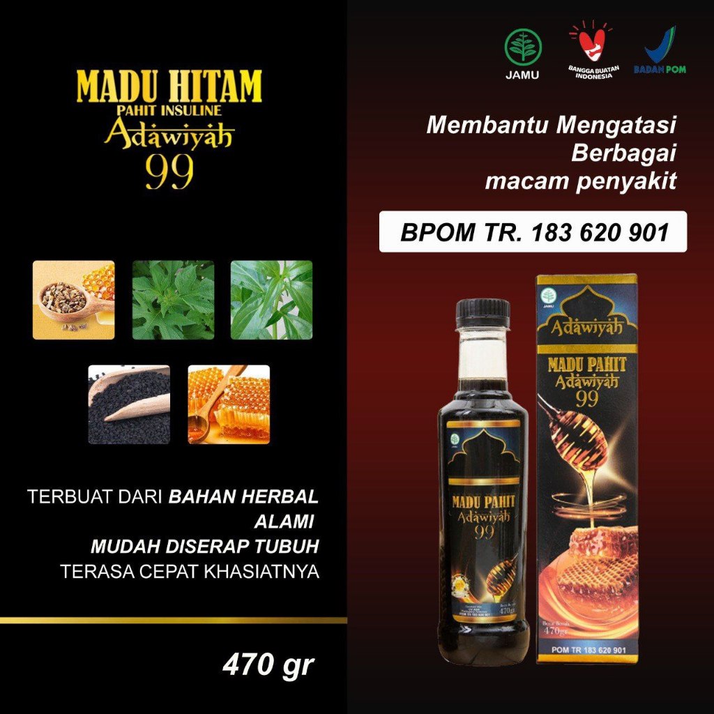 

Madu Pahit Adawiyah 99 Hitam Original Asli 100 % Tanpa Campuran Diabetes Kolesterol Stamina BPOM