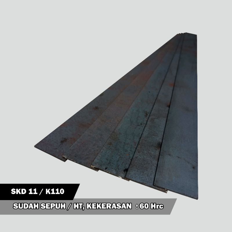 BAJA SKD11 EQ K110 Uk. 3 x 40 x 700 MM Sudah Sepuh ±60 HRC – Bahan Pisau Custom Tajam & Tahan Lama