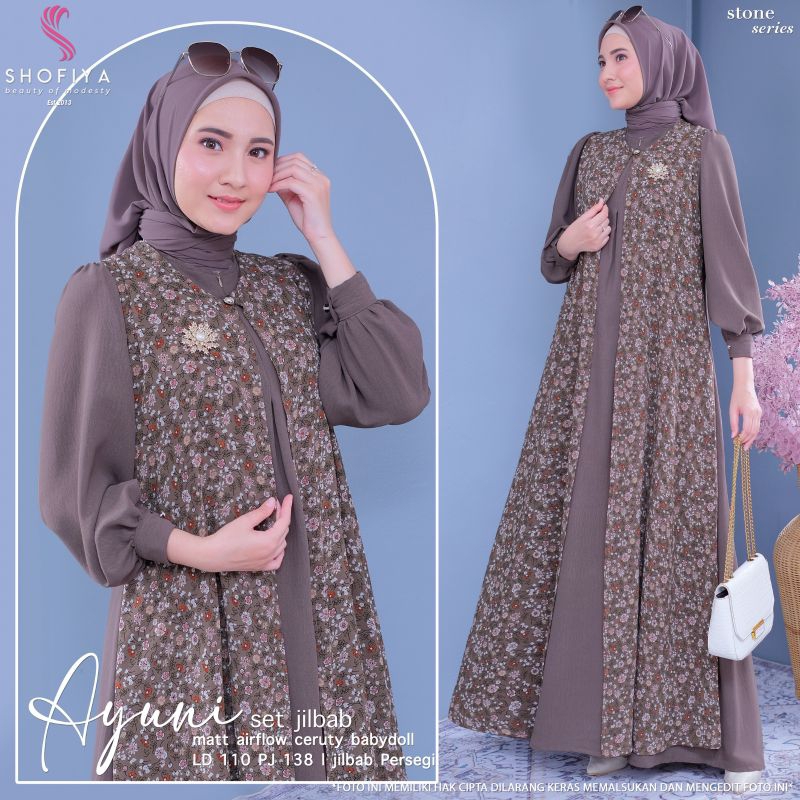 AYUNI Set Hijab (LD 110) Ori Shofiya By Shofiya / Dress Shofiya  / Gamis  Shofiya / original Shofiya