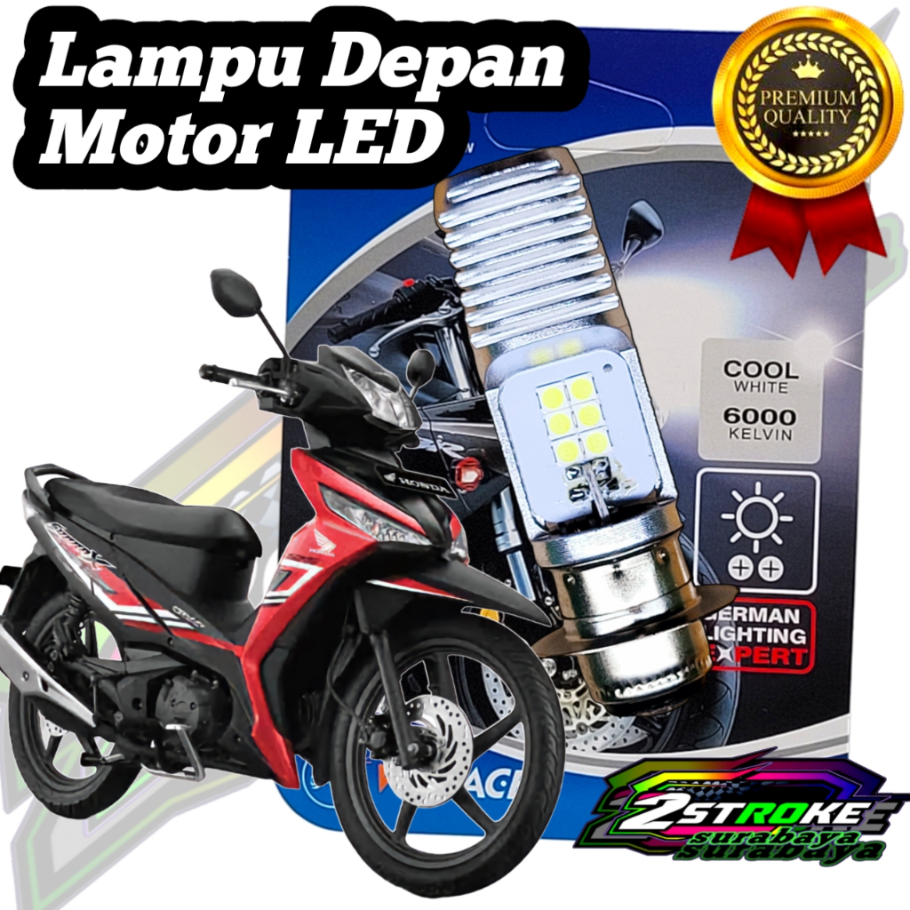 Lampu Depan Motor Honda Supra X 125 Fi LED Putih Ac/Dc 12Volt M2b Pro Pengganti Dop/Bohlam Standart