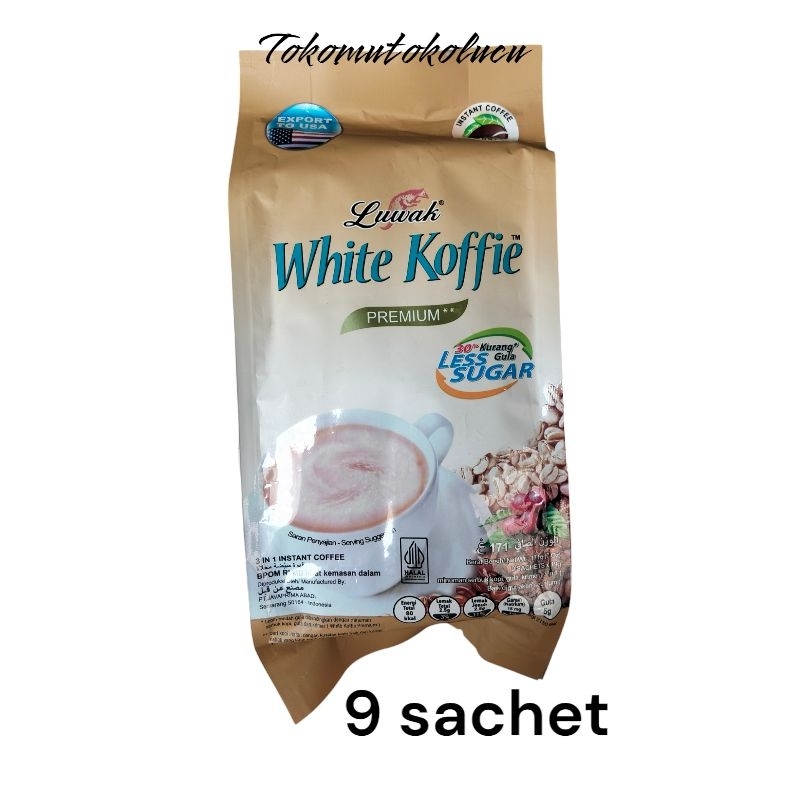 

luwak white koffie less sugar isi 9 sachet premium