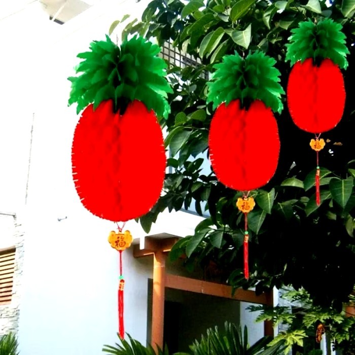 LAMPION IMLEK NANAS / LAMPION IMLEK GANTUNG / HIASAN ORNAMEN IMLEK / LAMPION NANAS MERAH