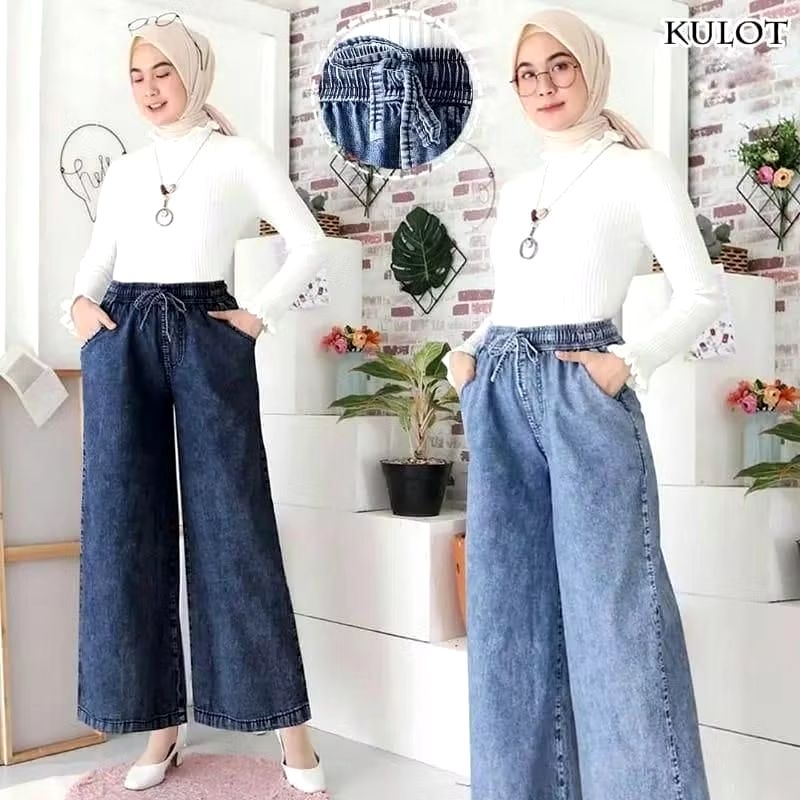 KULOT Jeans Kulot Panjang Pinggang Karet