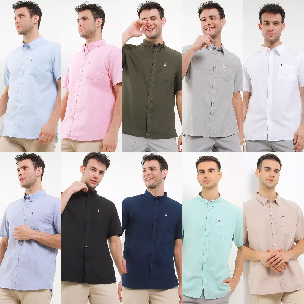 Hush Puppies Dillion 2 Oxford Shirt Original (Pakaian Kemeja Lengan Pendek Pria)