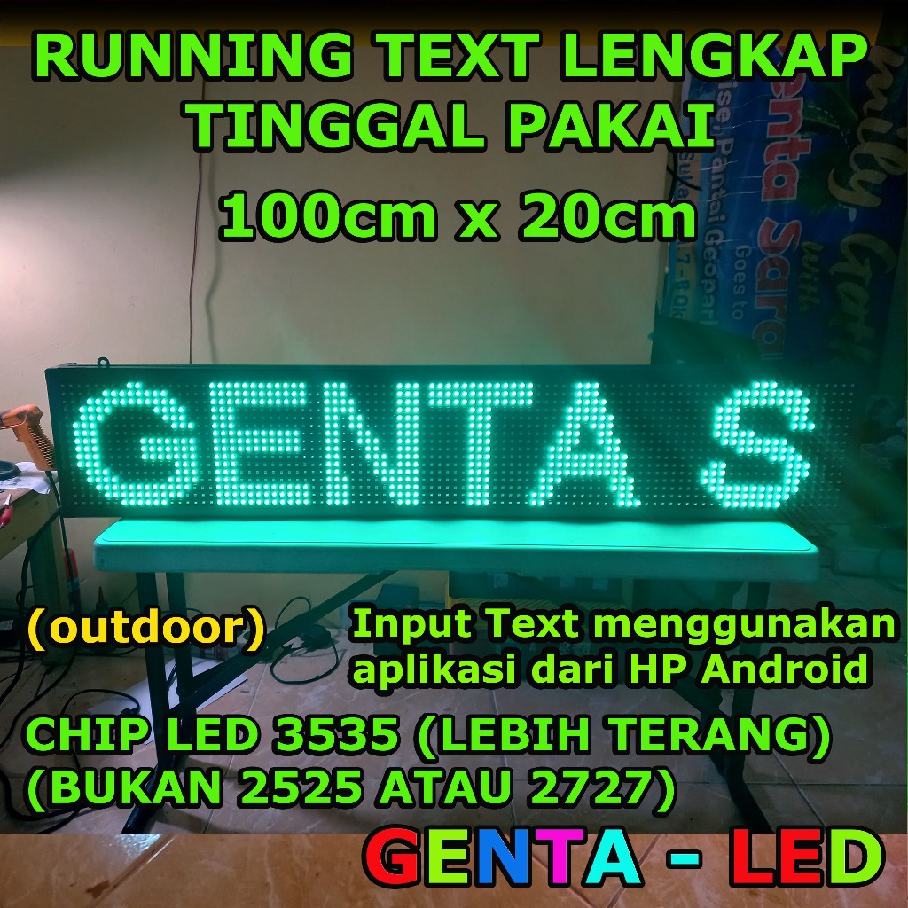 Running Text Tulisan Berjalan LED Display HIJAU 100 x 20