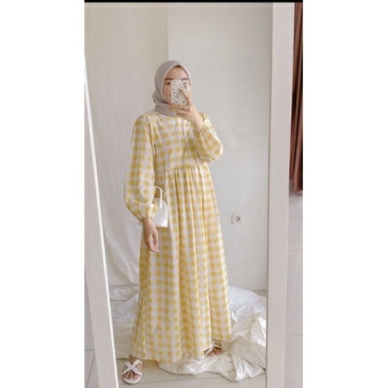 Gamis Arsy motif kotak//gamis wanita busui//gamis viral terlaris