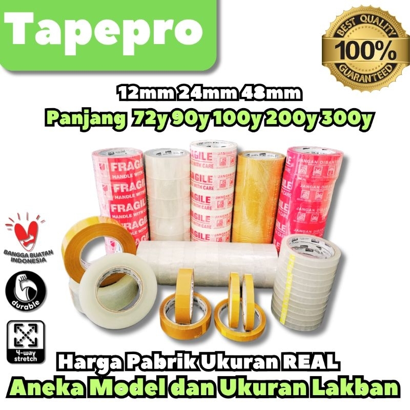 

(Min 3Pcs) Lakban Bening Coklat Fragile Merah Putih Unboxing 12mm 24mm 48mm 100yard 200yard 300yard kualitas NACHI