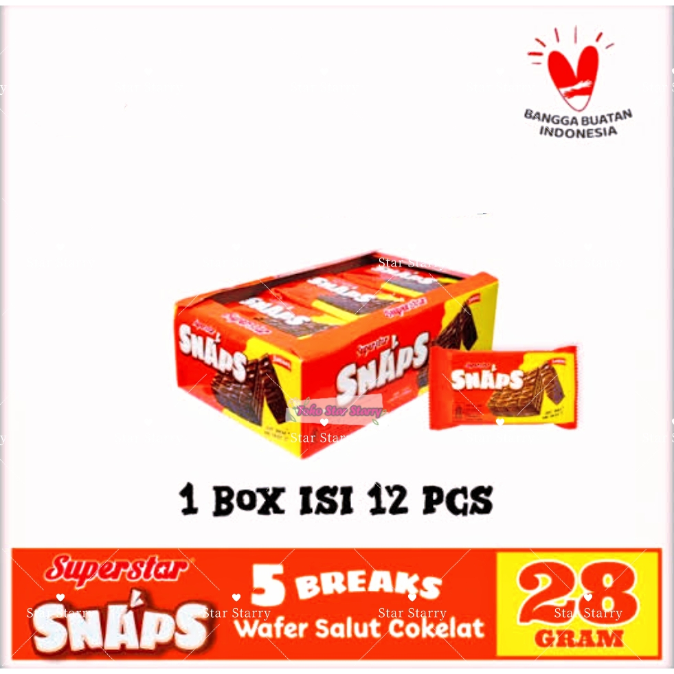 

[Per Pack] WAFER SUPERSTAR SNAPS FULL CHOCOLATE BOX 28 GRAM - (HARGA PER BOX)1 BOX ISI 12 BUNGKUS SUPER STAR MAYORA Snack Viral Halal MUI