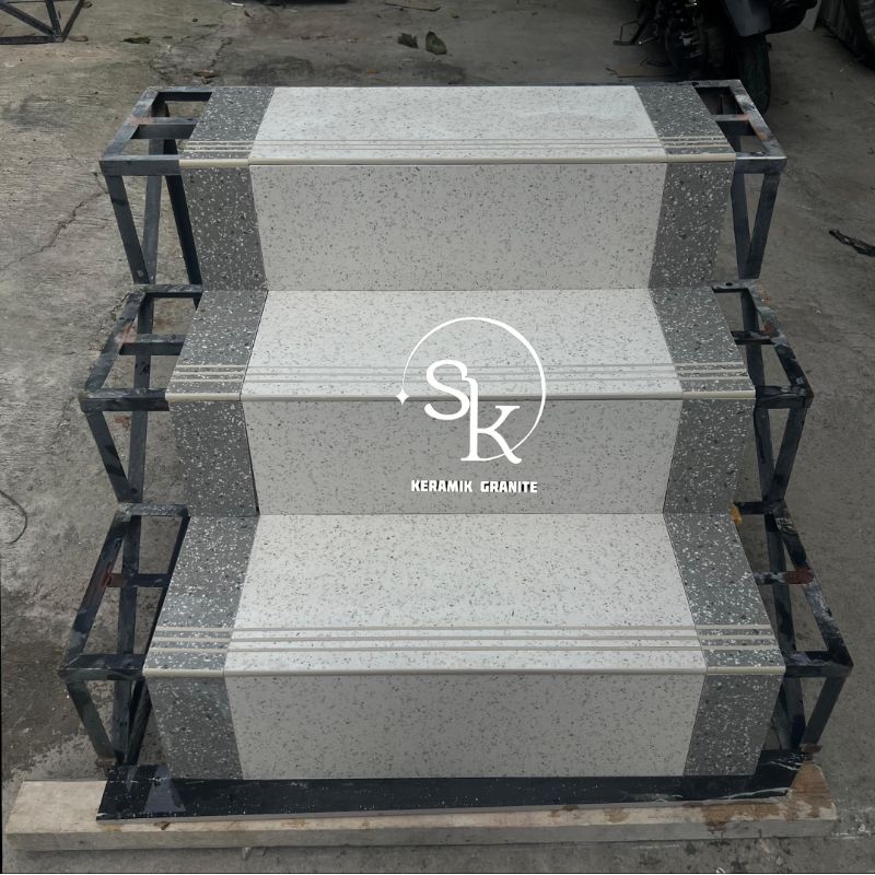 Granite Tangga Stepnosing 30x80 20x80 | 30x90 20x90 | Terazzo White Kombinasi Lis Grey | Matt