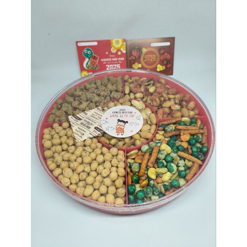

hampers Imlek Chinese New year kacang 5 varian kemasan tray sekat 5 + box +kartu ucapan CNY kualitas premium