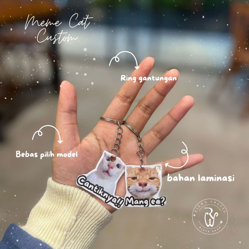 Keychain meme cat/ meme kucing/ bahan mika laminating/ gantungan kunci by Rizwa