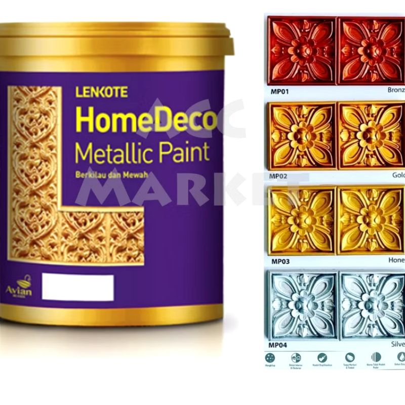 CAT DEKORASI METALLIC LENKOTE/CAT TEMBOK,GYPSUM WARNA EMAS 0,75L