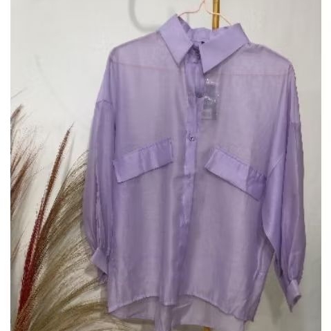 NAGITA SHIRT ORGANZA KEMEJA TRANSPARAN OUTER LENGAN PANJANG LILAC PREMIUM BANGKOK