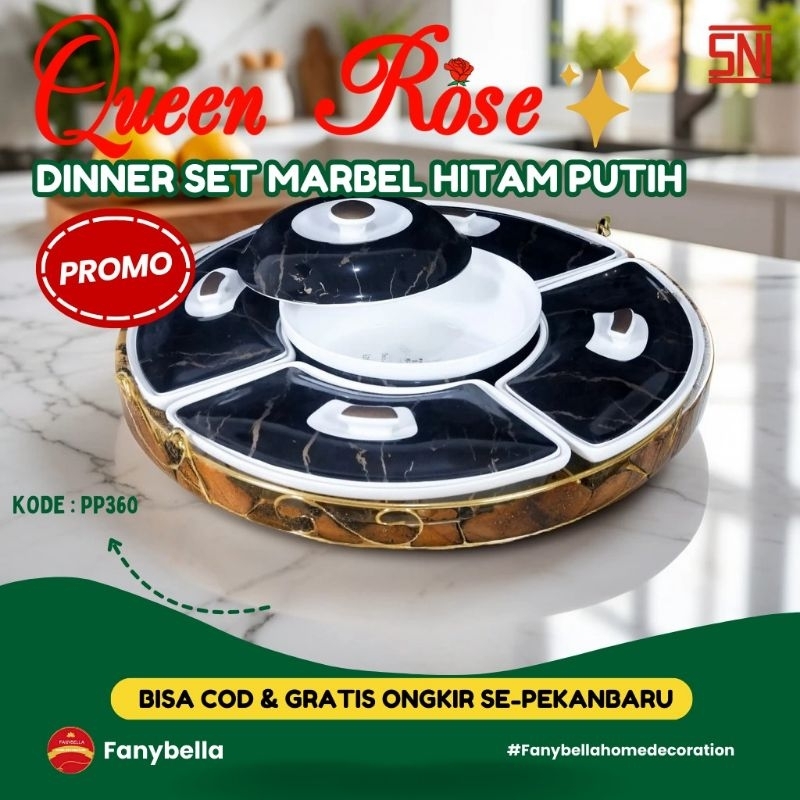 QueenRose prasmanan set keramik marble hitam gold mewah