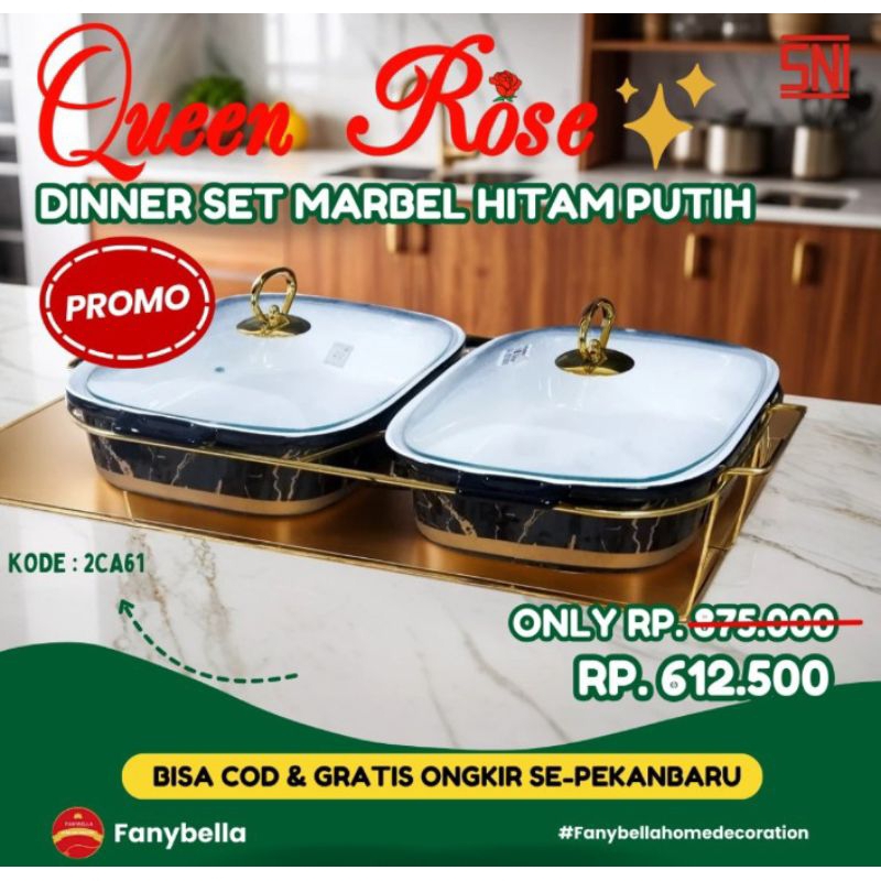 prasmanan set Queen Rose keramik mewah marble hitam dan hijauukuran 13inch