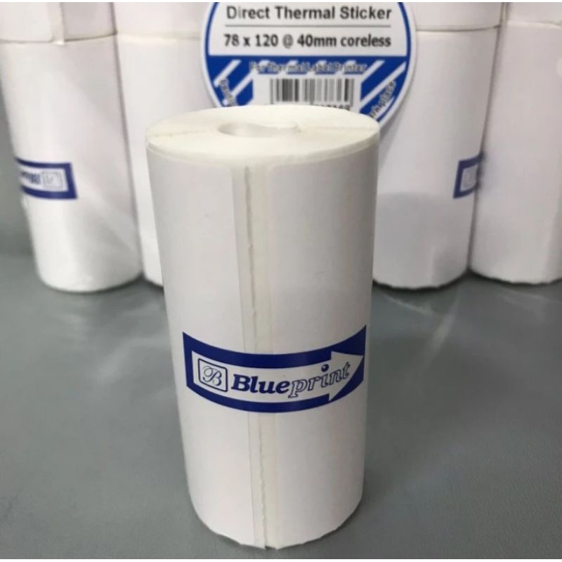 

Kertas Thermal Sticker Portable BLUEPRINT 78x120 mm diameter 40mm isi 76Pcs Label Resi