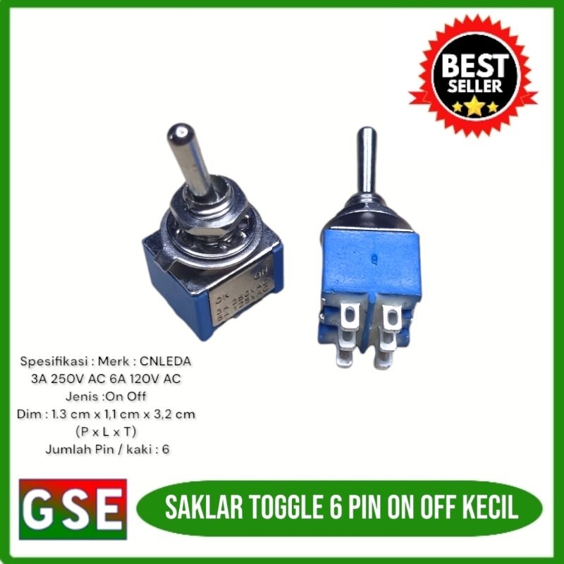Switch Toggle 6pin on off CNELDA/Saklar toggle 6 kaki kecil/Toggle switch on off 6 pin