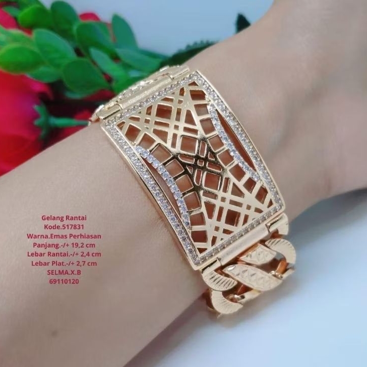 gelang tangan jumbo titanium lapis emas rodium