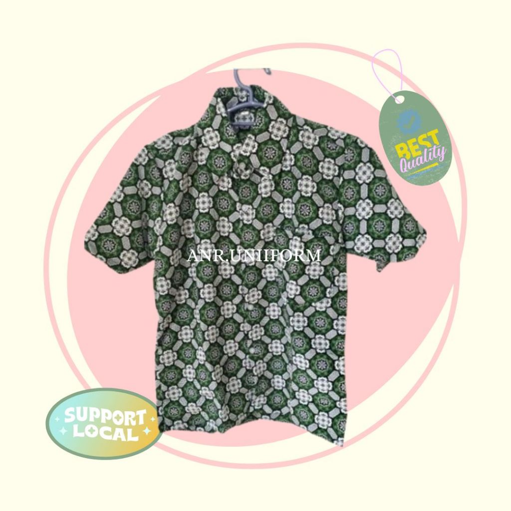 Seragam Batik Sekolah/ Baju Batik SD/ Baju Batik Diniyah/ Seragam Batik Motif Matahari Hijau