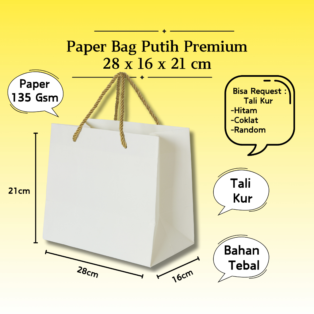 

28 x 16 x 21 cm - Paper Bag Kertas Putih Premium Tebal / Tas Kado Souvenir Pernikahan Wedding