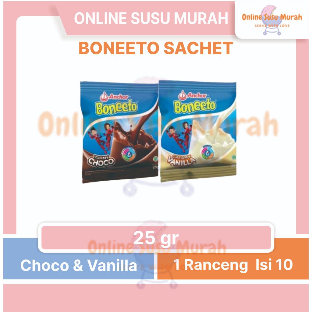 

BONEETO SACHET VANILA & COKLAT 10 X 25G (1 RENCENG ISI 10) SSSC