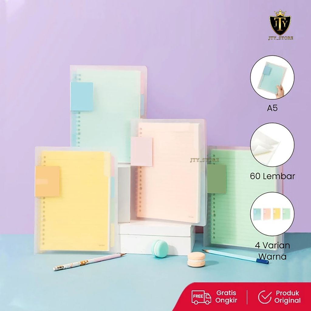

NoteBook Binder Loose Leaf Binder A5/B5 60 Lembar Warna Pastel-JTY377