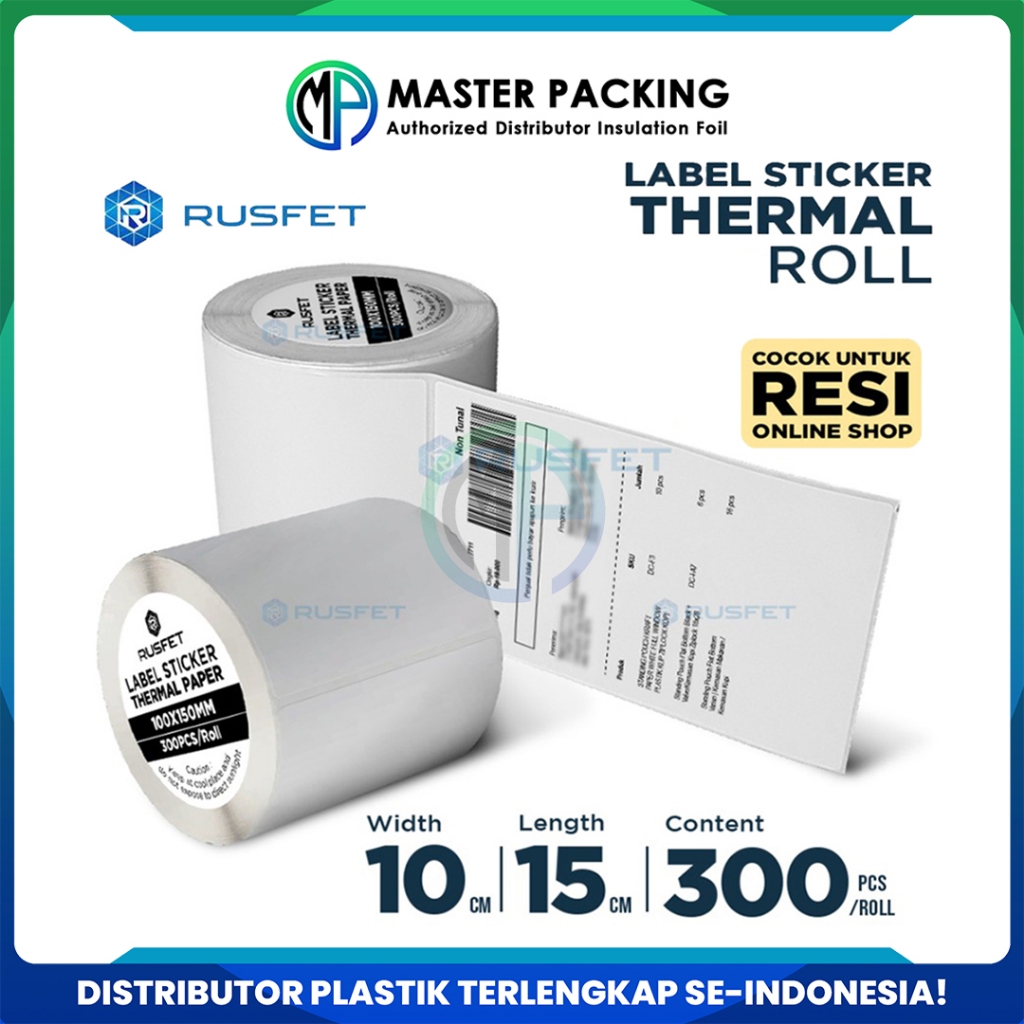 

Kertas Termal Label Sticker Paper Thermal Printer Resi 10x15cm - 300pcs Per Roll merk Rusfet Ecer