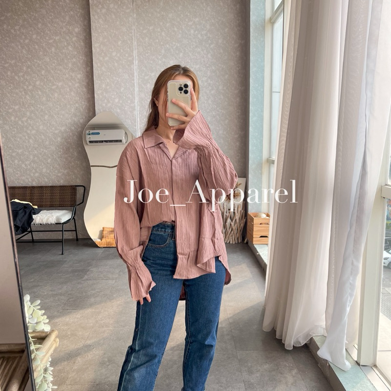 PREMIUM KEMEJA OVERSIZED SHIRT BAHAN CREPE PLEATS -SOLBI