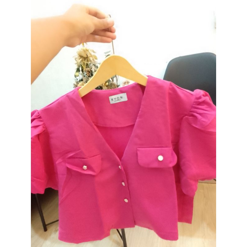 Baju crop top lengan pendek kancing wanita kekinian/Women's Short Sleeve Button Crop Top/